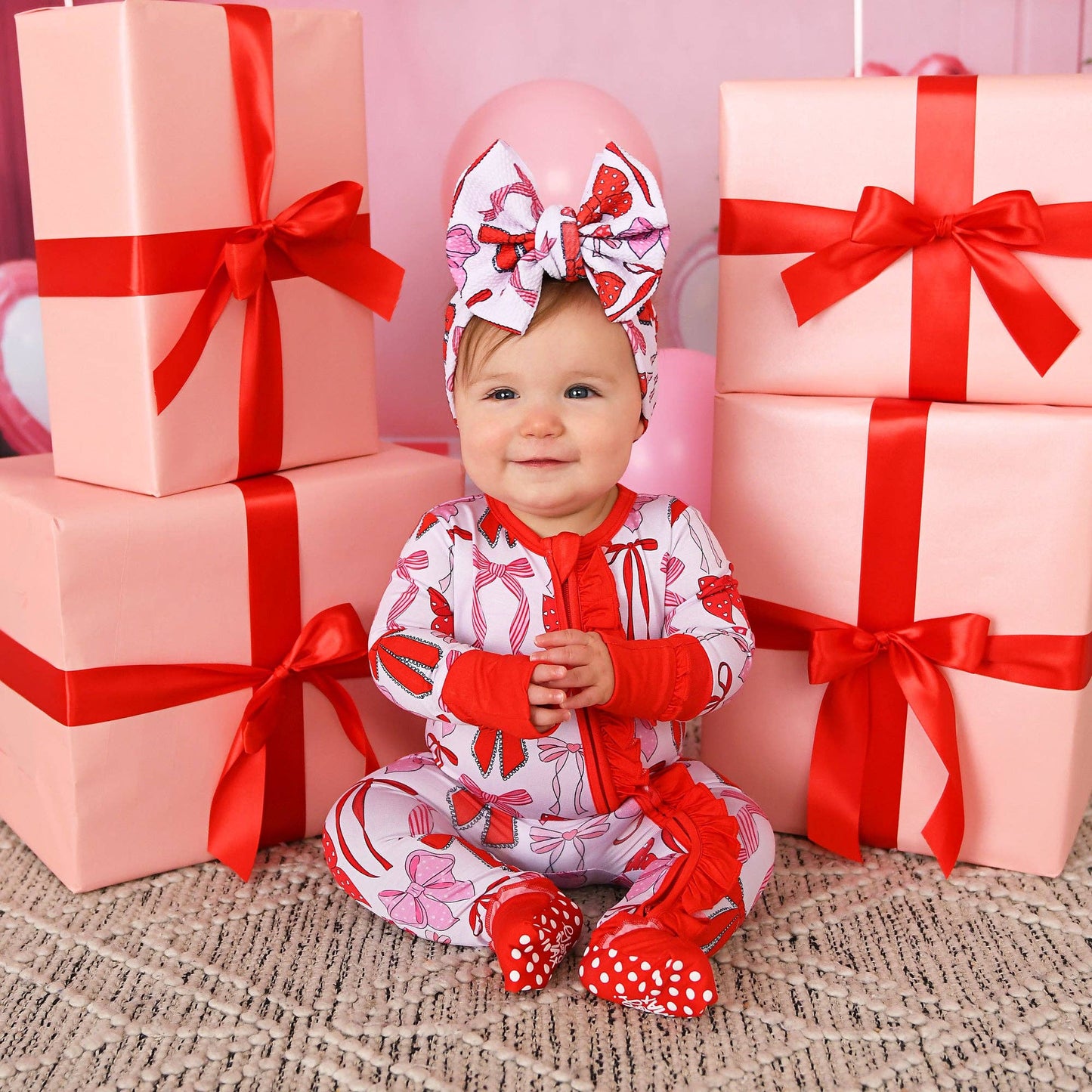 Rosalie RUFFLE ZIP Valentines Day Bamboo 1PC Baby Outfit