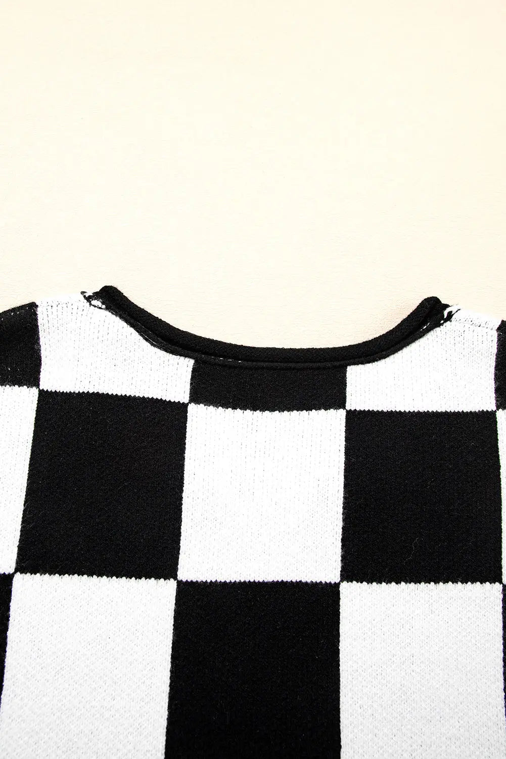 Black Checked Notched Neckline Drop Shoulder Knit Sweater Dear-Lover Dropshipping