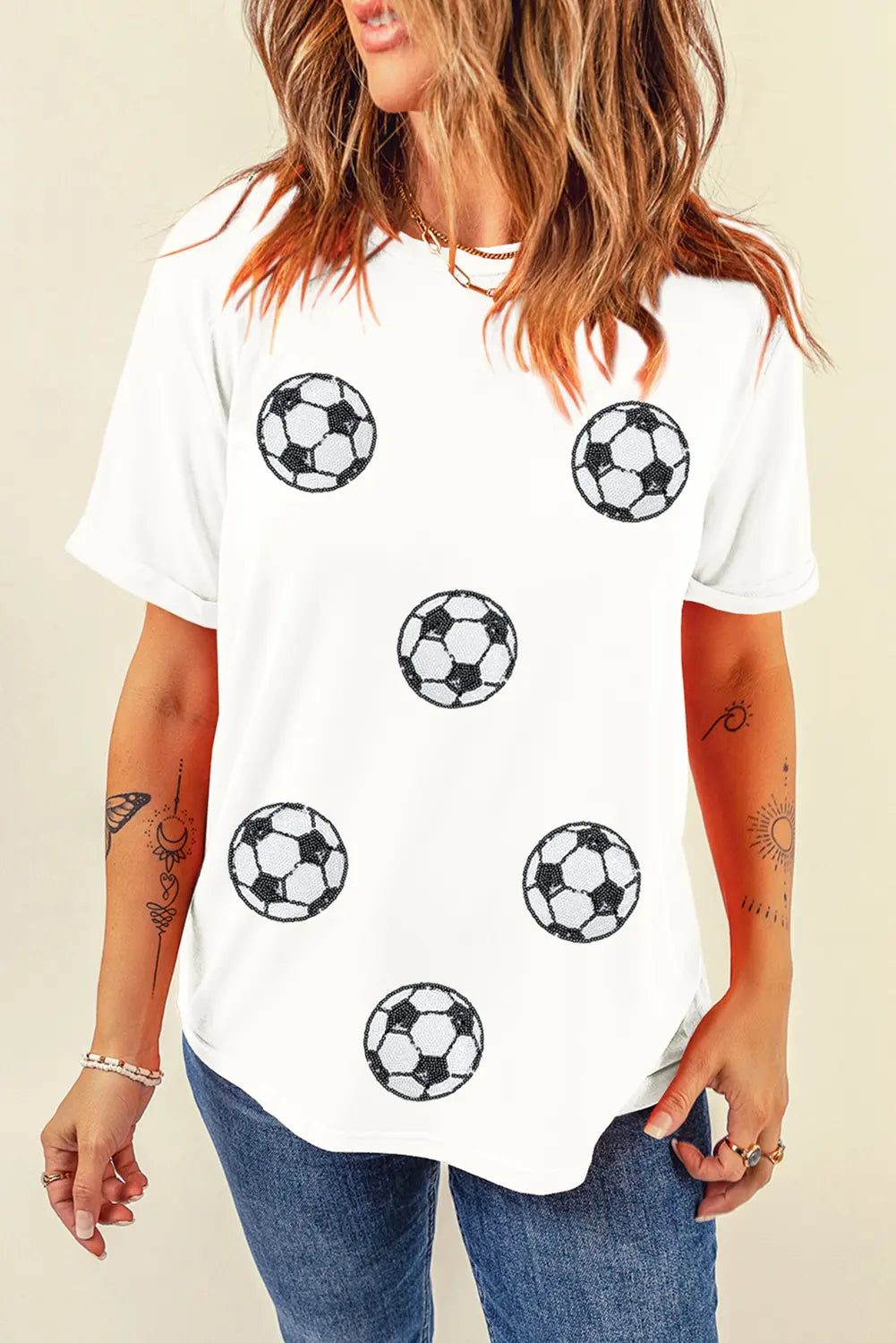 White Sequin Football Patched Graphic Game Day T Shirt Dear-Lover Dropshipping