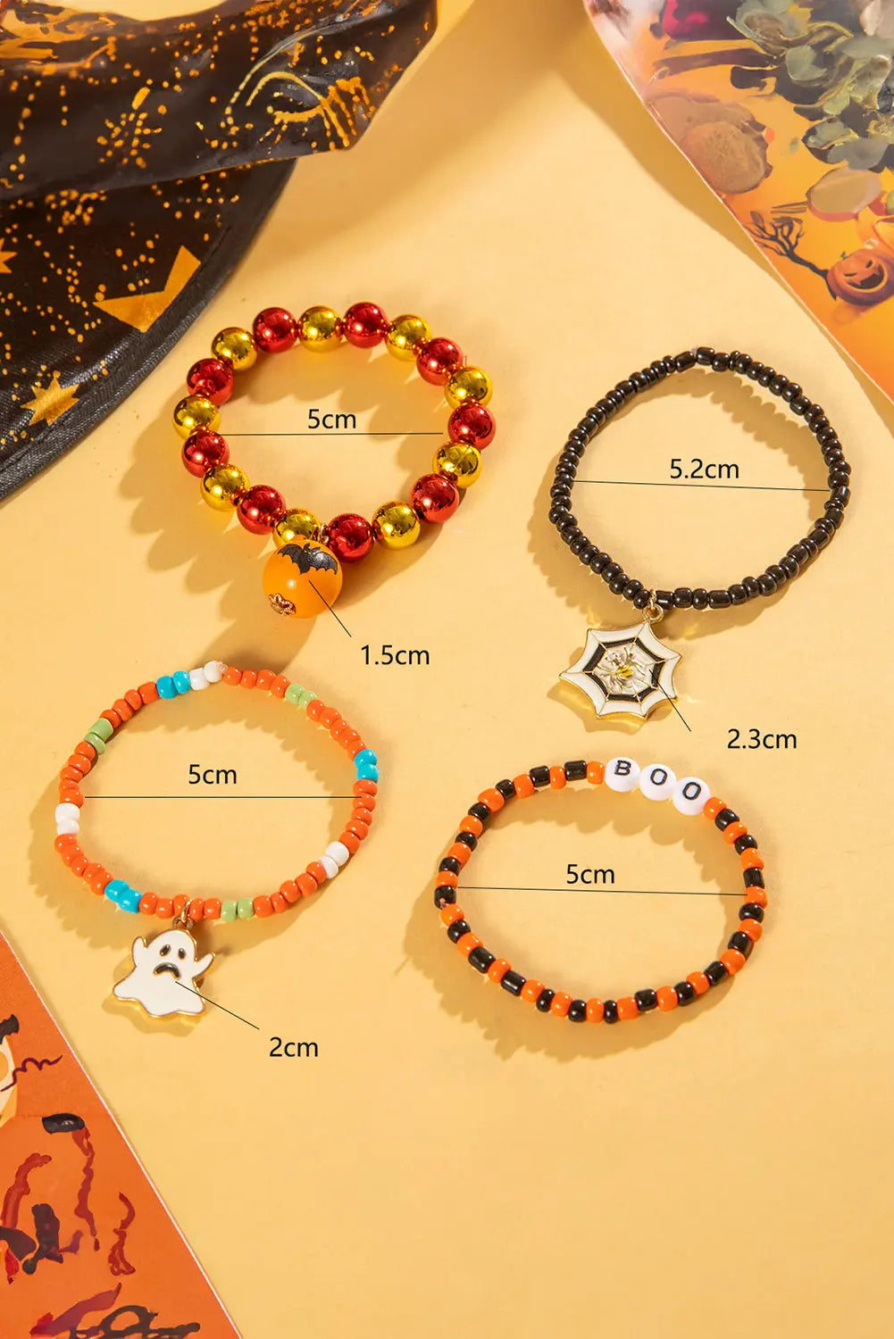 Orange 4pcs Halloween Ghost Spider Web Beaded Bracelet Set Dear-Lover Dropshipping