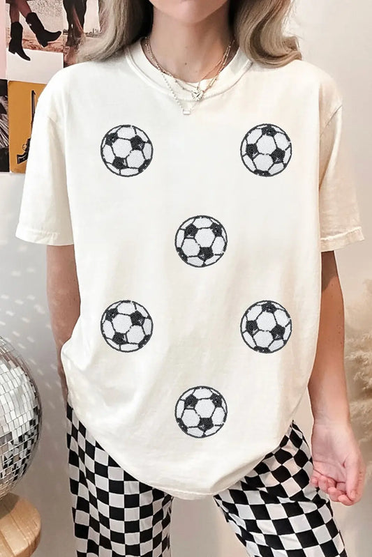 White Sequin Football Patched Graphic Game Day T Shirt Dear-Lover Dropshipping