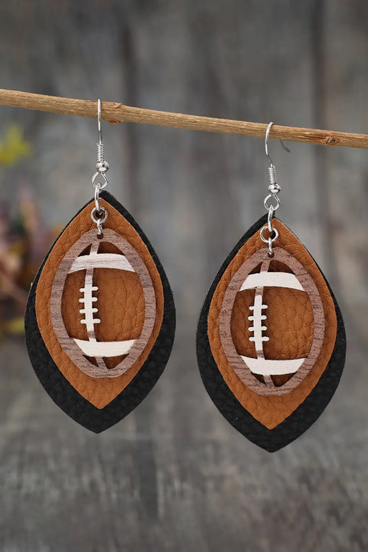 Chestnut Rugby Football Shape PU Leather Drop Earrings Dear-Lover Dropshipping