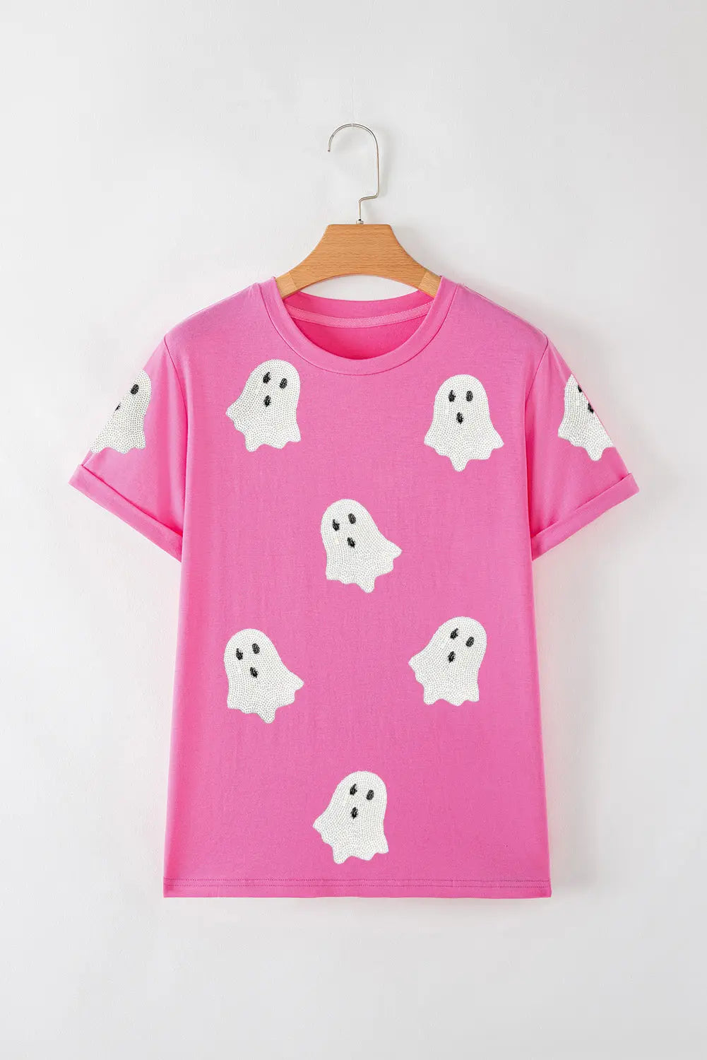 Sachet Pink Sequin Halloween Ghost Patched Casual T Shirt Dear-Lover Dropshipping