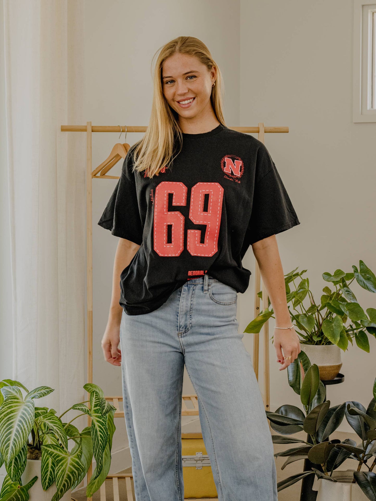 Nebraska Corn Huskers Crest Stamp Black Thrifted Tee