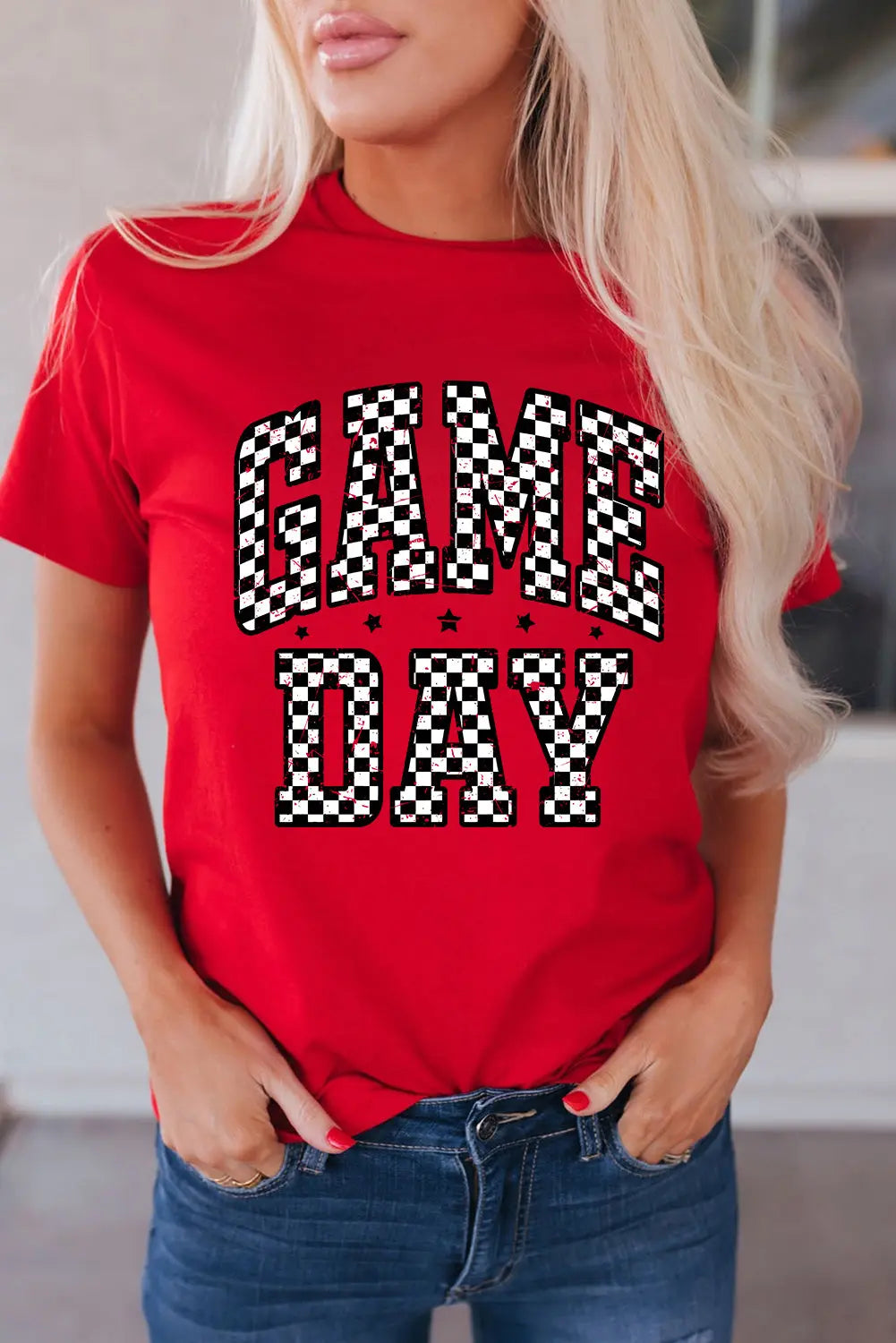 Red Checkered Game Day Graphic T Shirt Dear-Lover Dropshipping