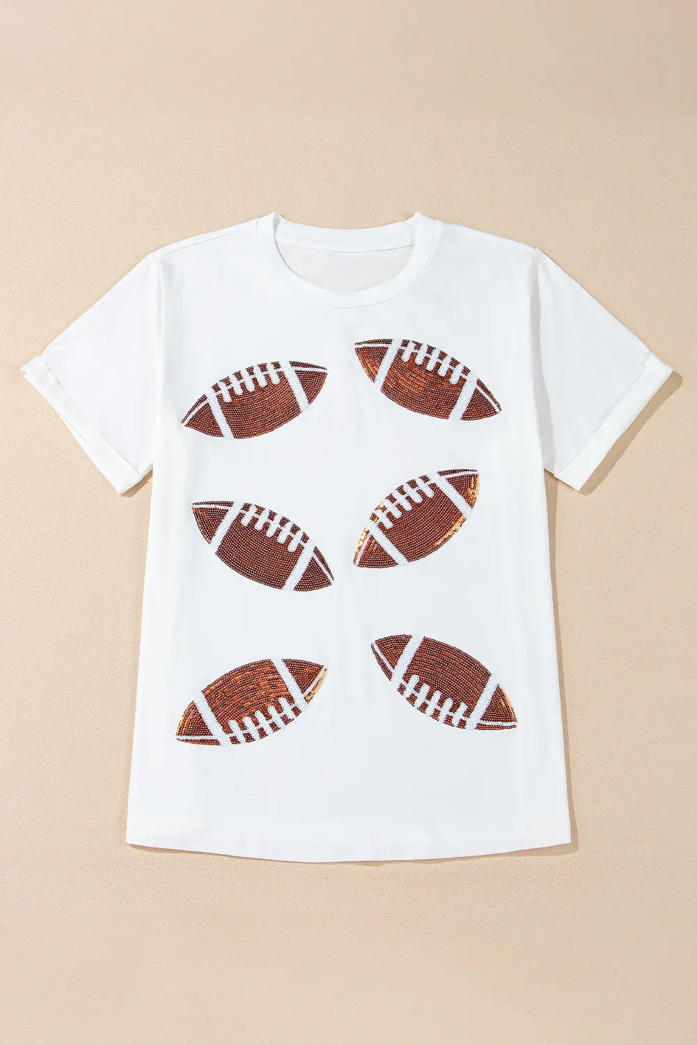 White Sequined Rugby Football Graphic Cotton T Shirt Dear-Lover Dropshipping