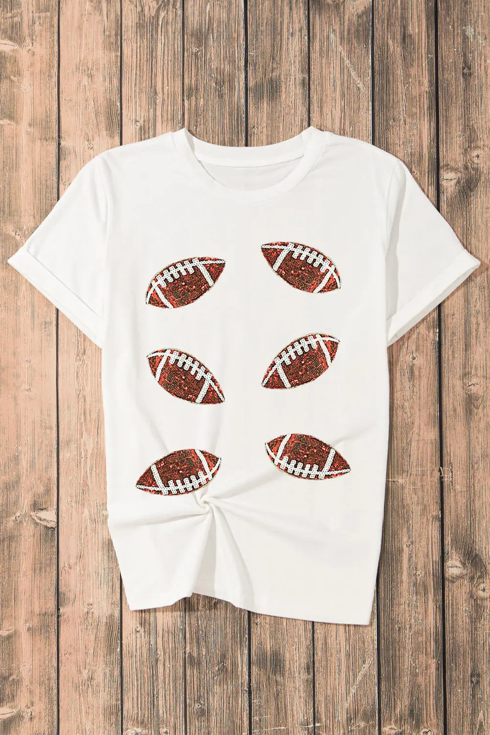 White Sequined Rugby Football Graphic Cotton T Shirt Dear-Lover Dropshipping
