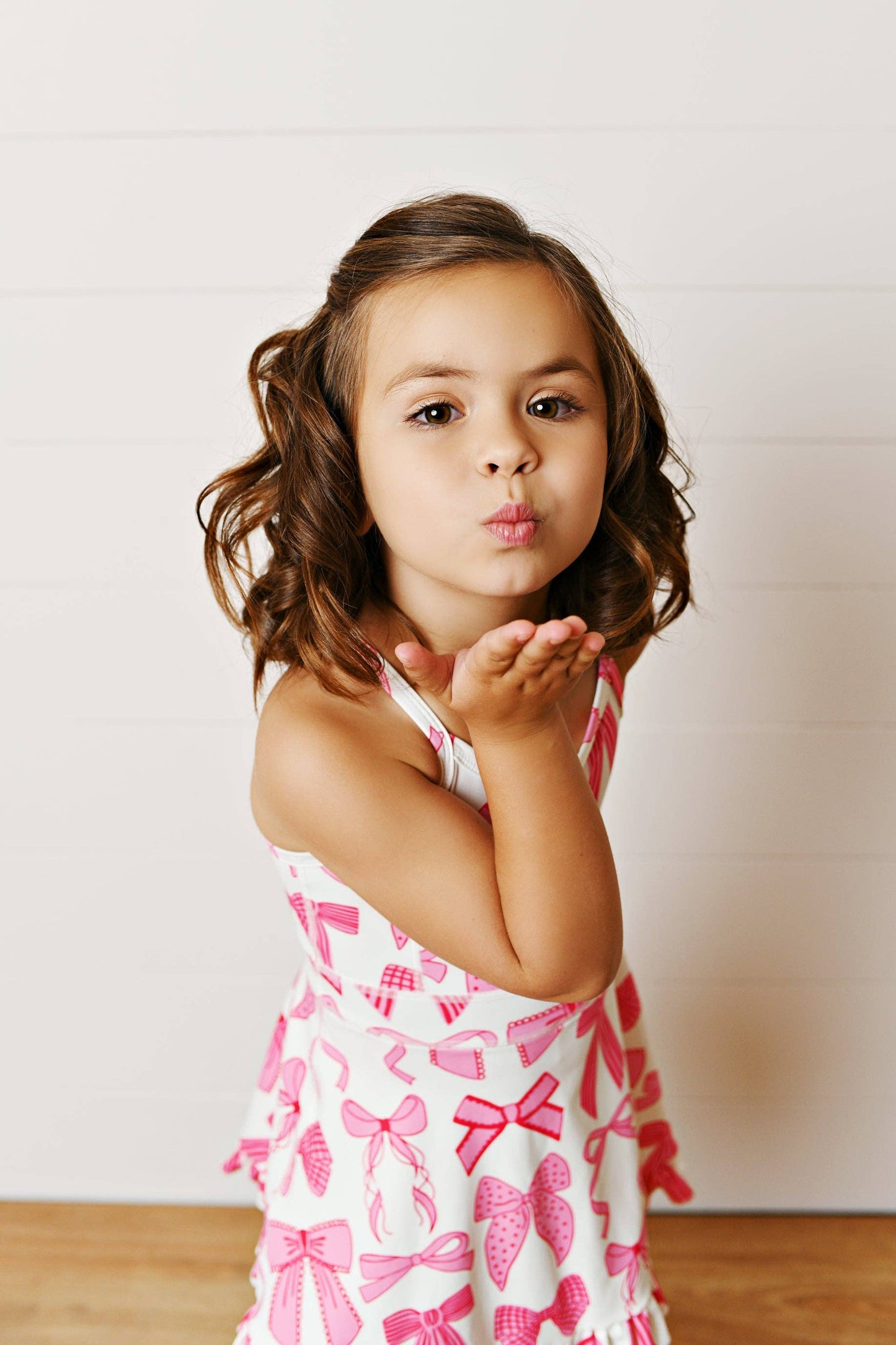 Girls White & Pink Bow Athletic Active Sport Ruffle Dress