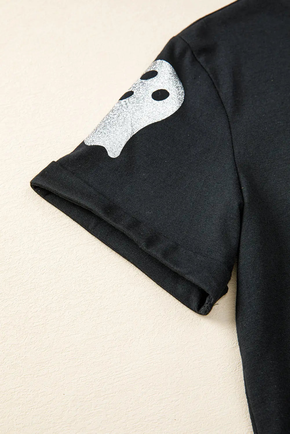 Black Glitter Ghost Pattern Crew Neck Halloween T Shirt Dear-Lover Dropshipping