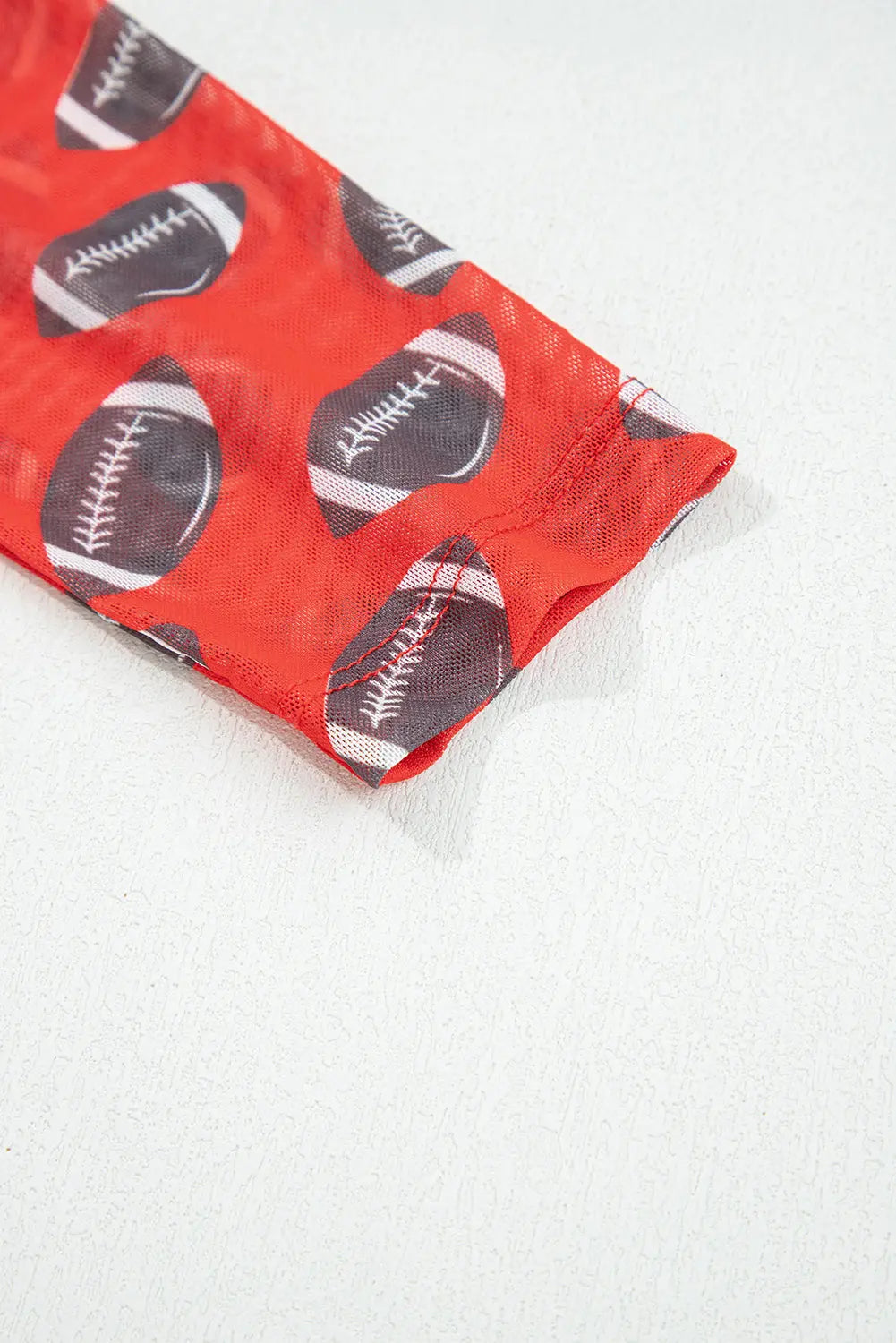 Red Game Day Rugby Mesh Sheer Long Sleeve Top