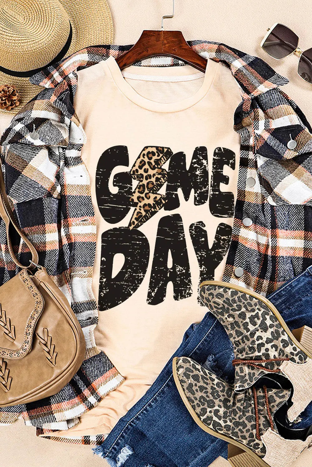 Khaki Game Day Rugby Football Season Leopard Lightning T Shirt Dear-Lover Dropshipping