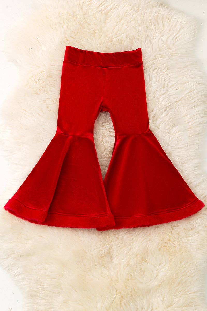 Cute velvety bell bottoms with fur trim.