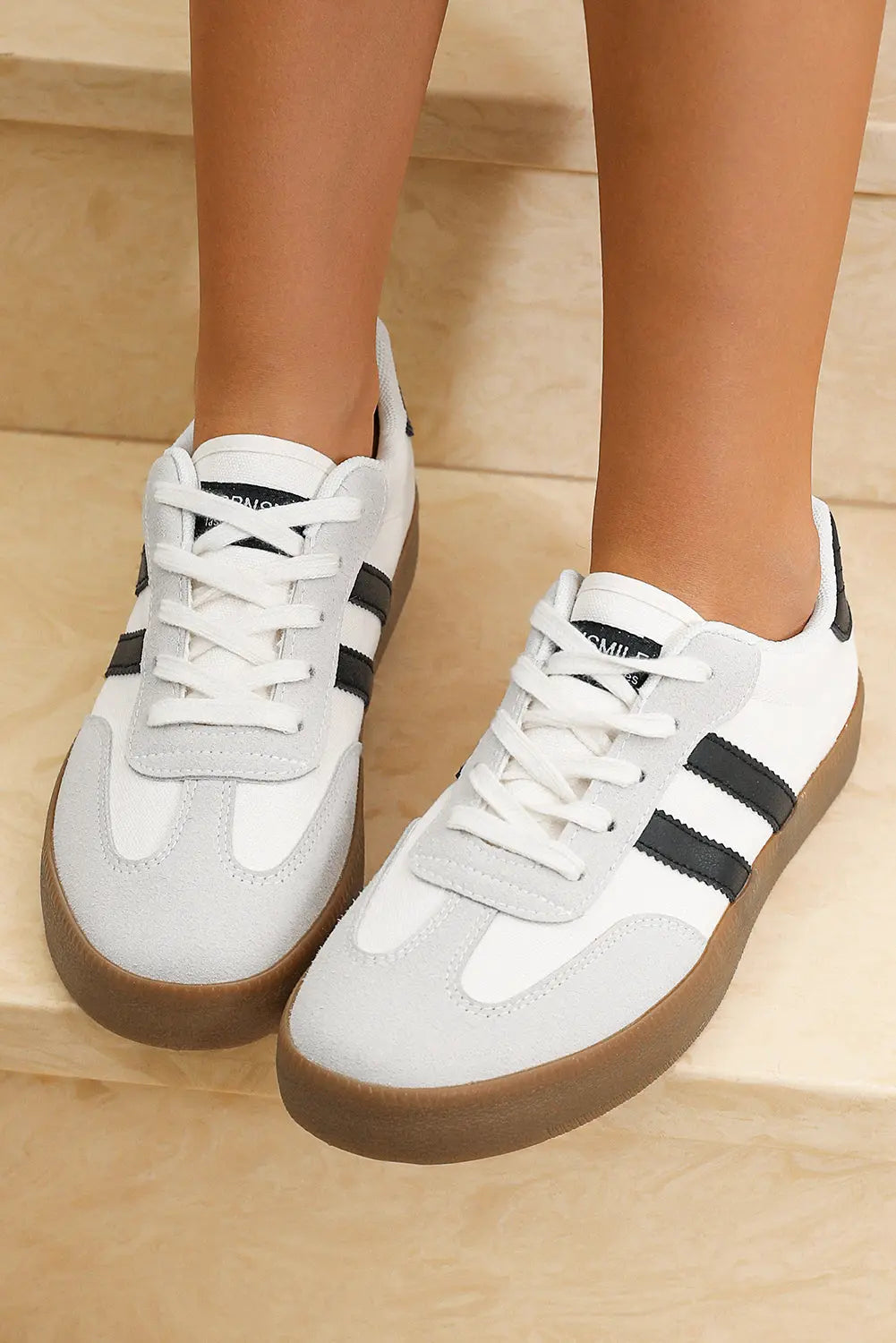 White Striped Lace-up Flat Sneakers Dear-Lover Dropshipping