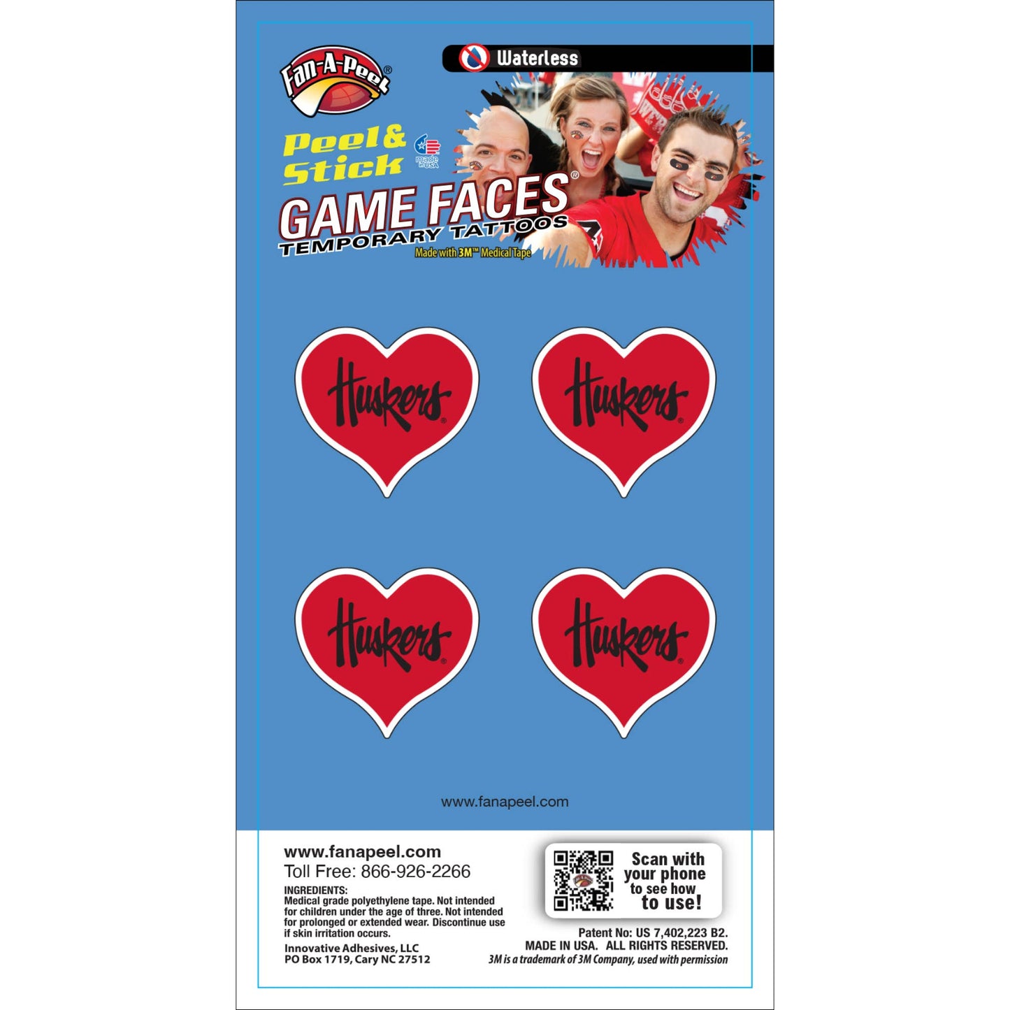 Nebraska Game Faces® Temporary Tattoos