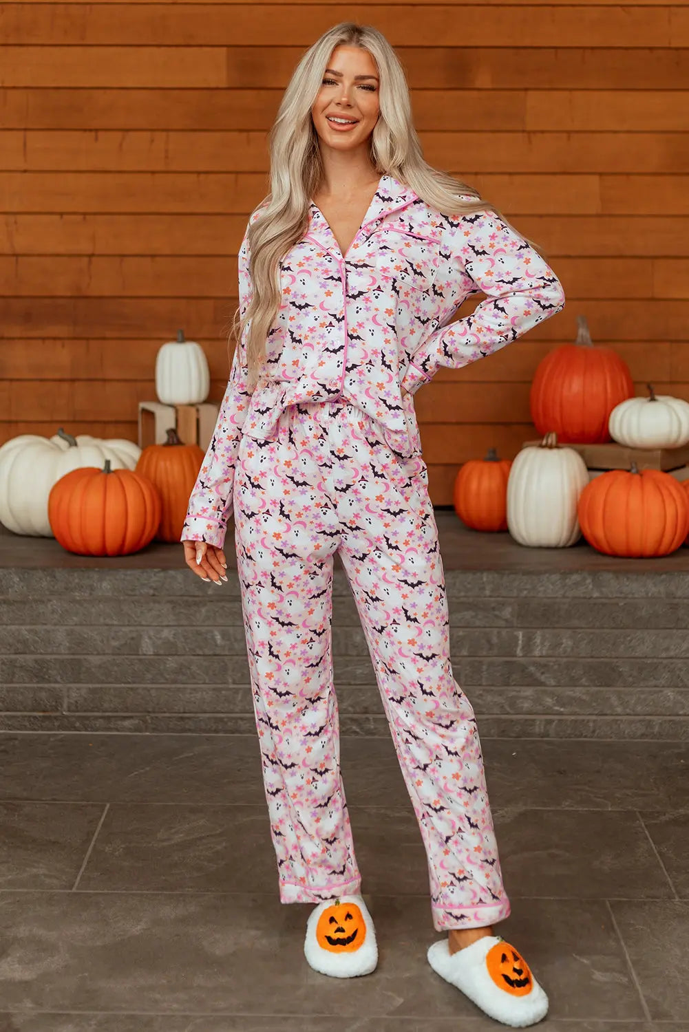 Pink Halloween Eve Haunted Honey Bat Print Pajama Set Dear-Lover Dropshipping