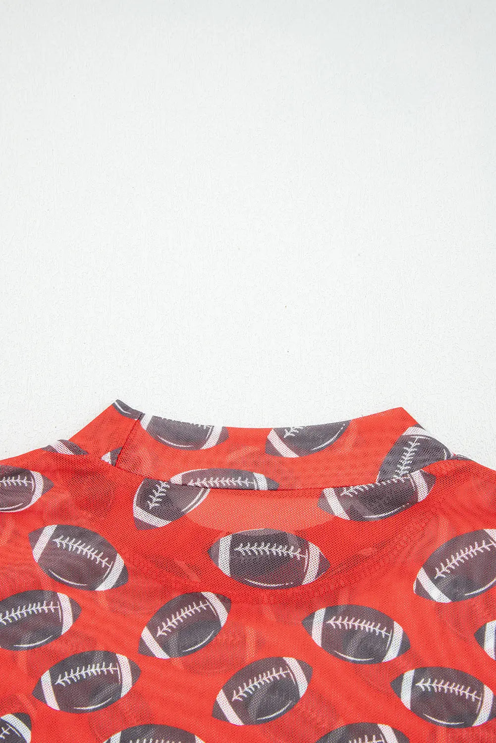 Red Game Day Rugby Mesh Sheer Long Sleeve Top