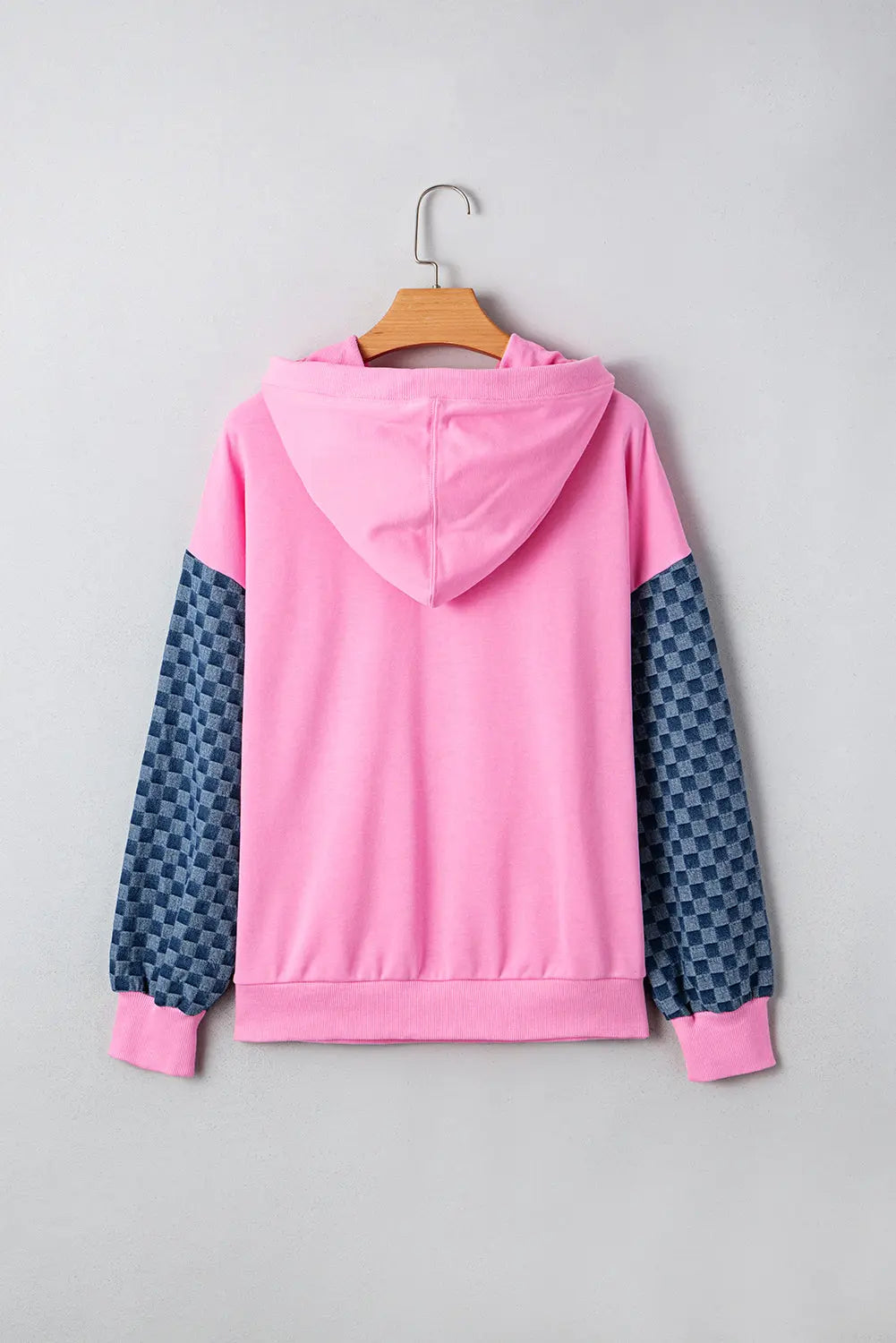 Bonbon Checkered Patchwork Kangaroo Pocket Half Zipper Hoodie Dear-Lover Dropshipping