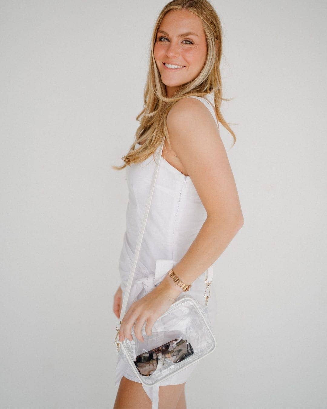 Bridget Clear Purse with Vegan Leather Trim and Straps - White *THESE WILL BE AVAILABLE FIRST WEEK OF OCTOBER*
