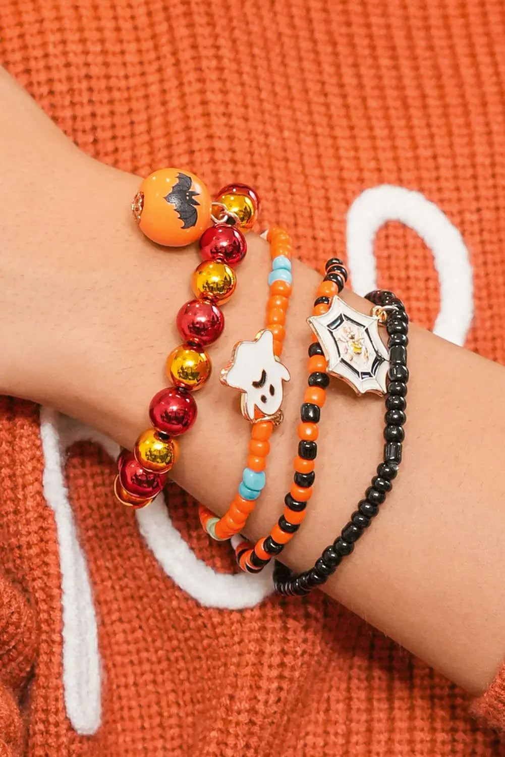 Orange 4pcs Halloween Ghost Spider Web Beaded Bracelet Set Dear-Lover Dropshipping