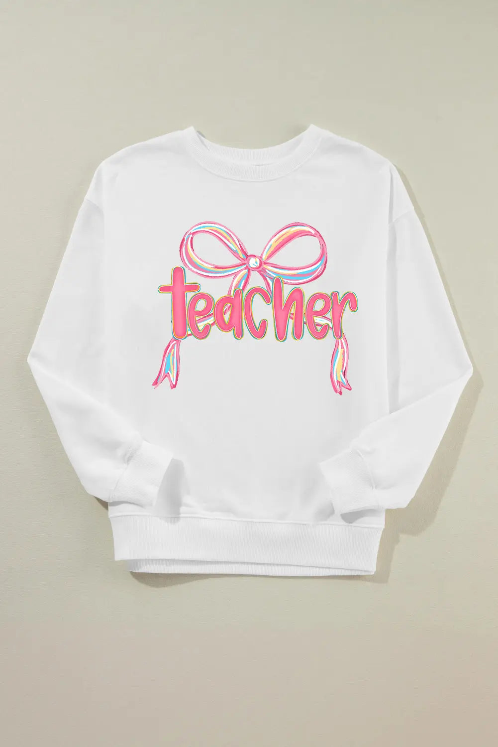 White Teacher Bow PNG Graphic Pullover Sweatshirt Dear-Lover Dropshipping