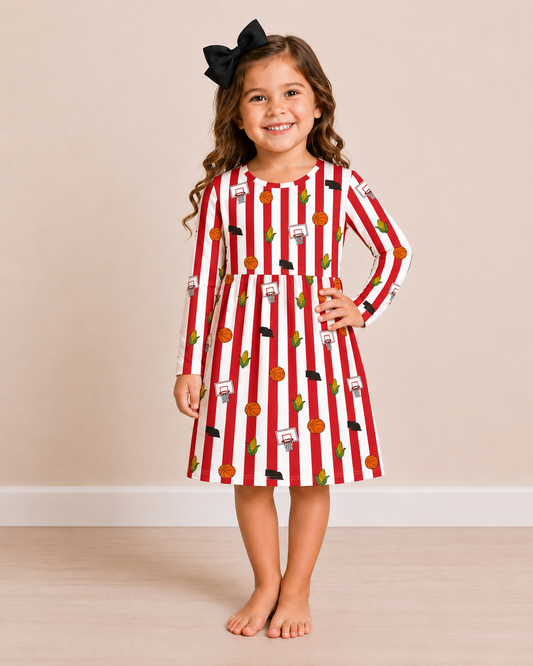 Nebraska basketball pinstripe bamboo ls dress - PREORDER WILL SHIP IN NOVEMBER