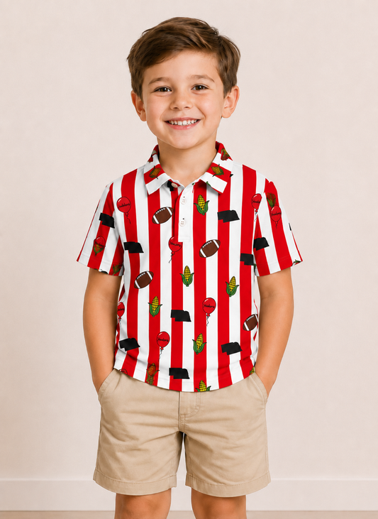 Nebraska football pinstripe bamboo polo - PREORDER WILL SHIP IN NOVEMBER