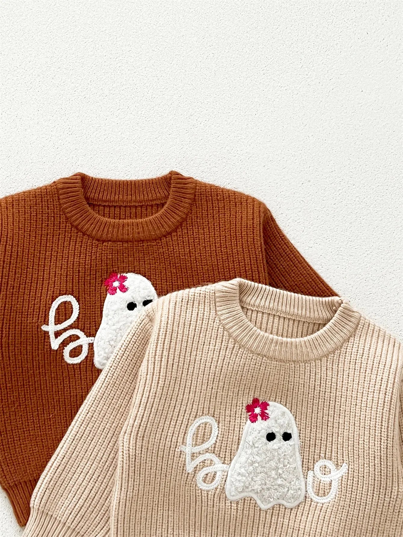 Autumn Arrival Baby Kids Unisex Comfortable Halloween Ghost Pattern Knitted Long Sleeves Pullover-4