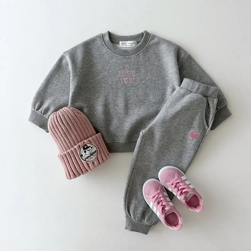 Autumn Kids Unisex Casual Letters Pattern Long Sleeves Top Pullover and Pants Clothing Set-2
