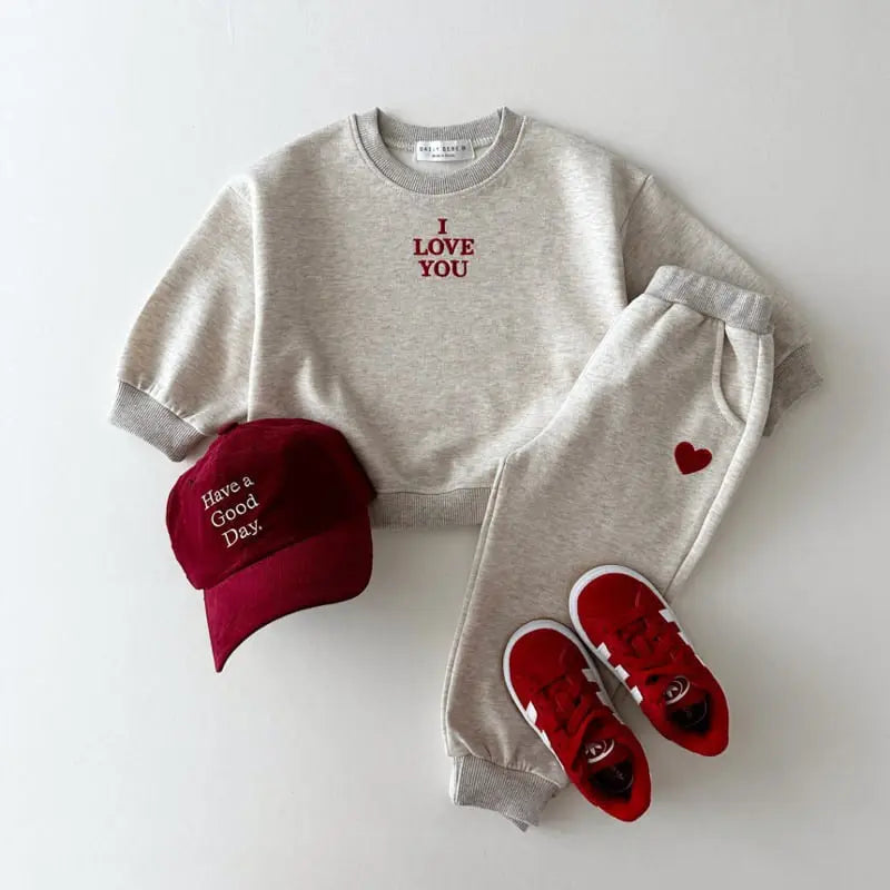 Autumn Kids Unisex Casual Letters Pattern Long Sleeves Top Pullover and Pants Clothing Set-3