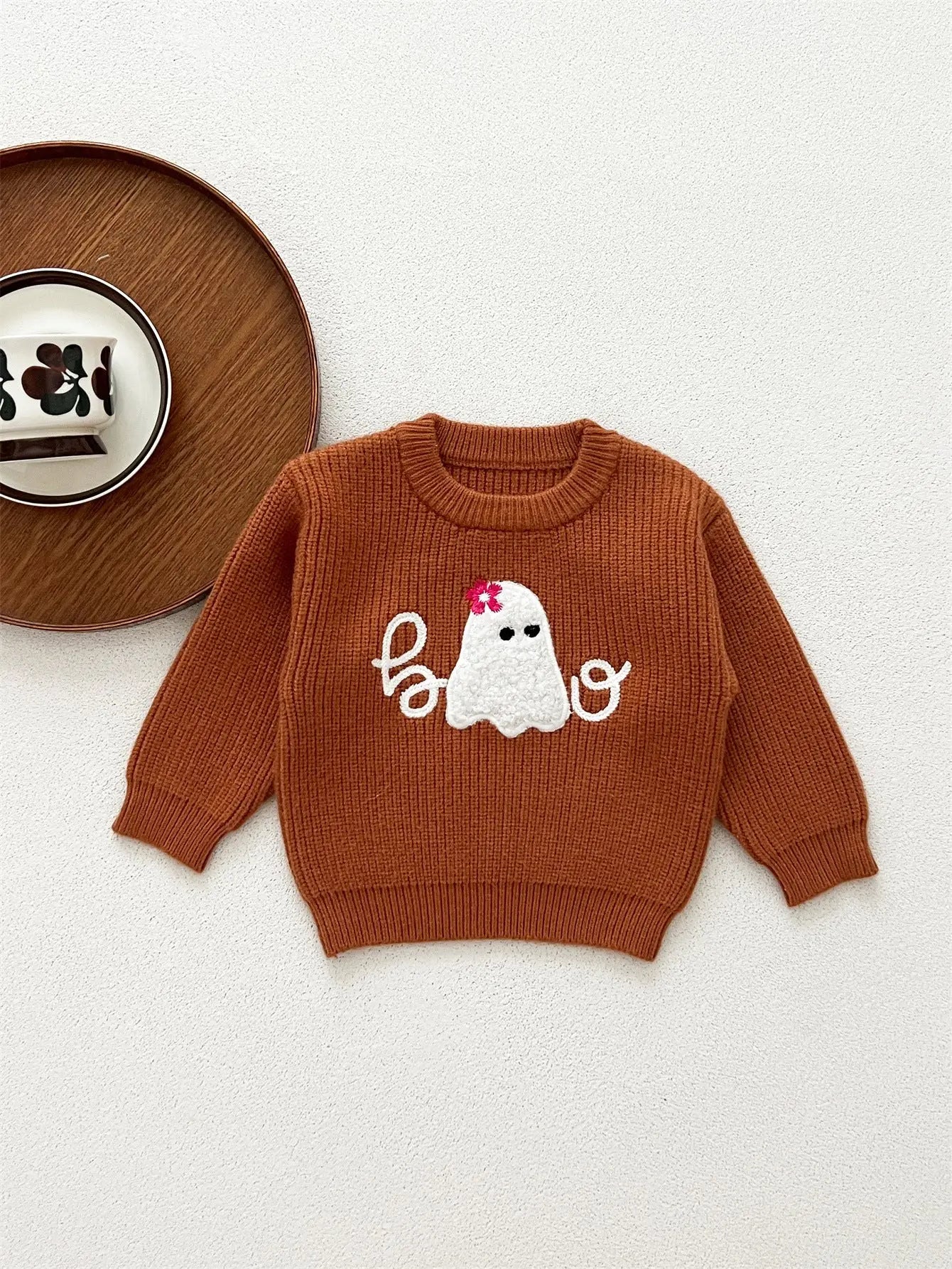 Autumn Arrival Baby Kids Unisex Comfortable Halloween Ghost Pattern Knitted Long Sleeves Pullover-2