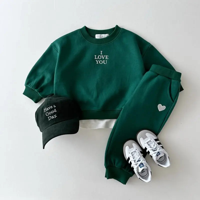 Autumn Kids Unisex Casual Letters Pattern Long Sleeves Top Pullover and Pants Clothing Set-4